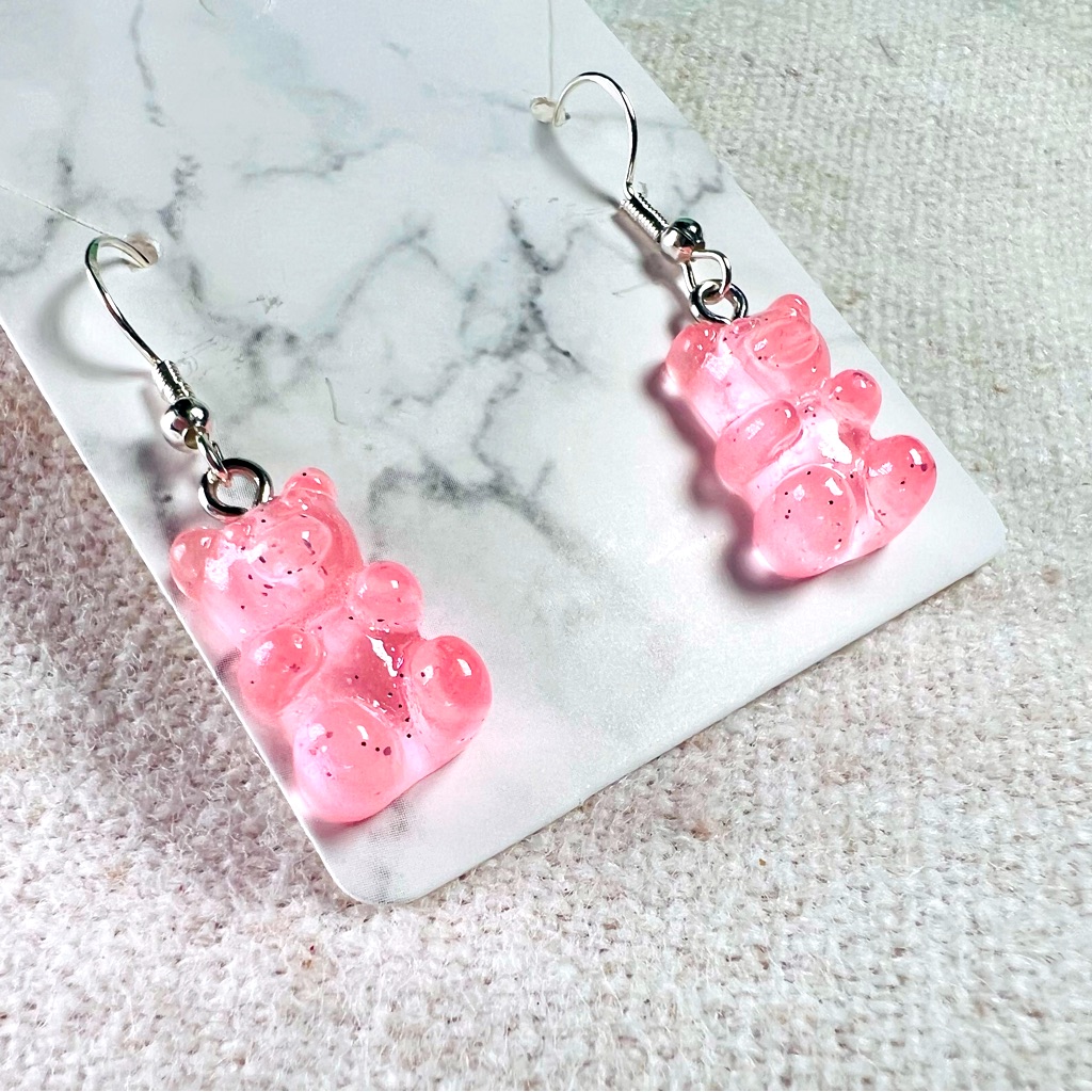 Cute Handmade Gummy Bear Earrings Gift Colourful Kawaii Sweets Light Pink 8$